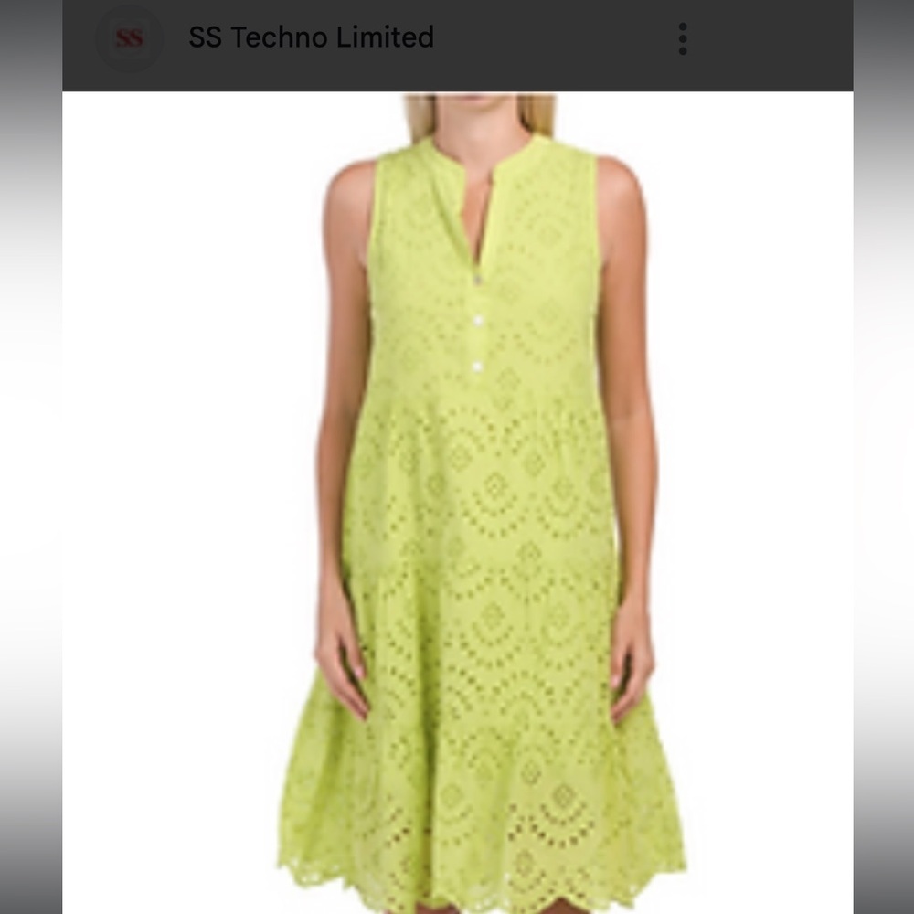 Civico 51 Womens Shirt Dress M  Green Tiered Eyelet Beachy Made in Italy Boho